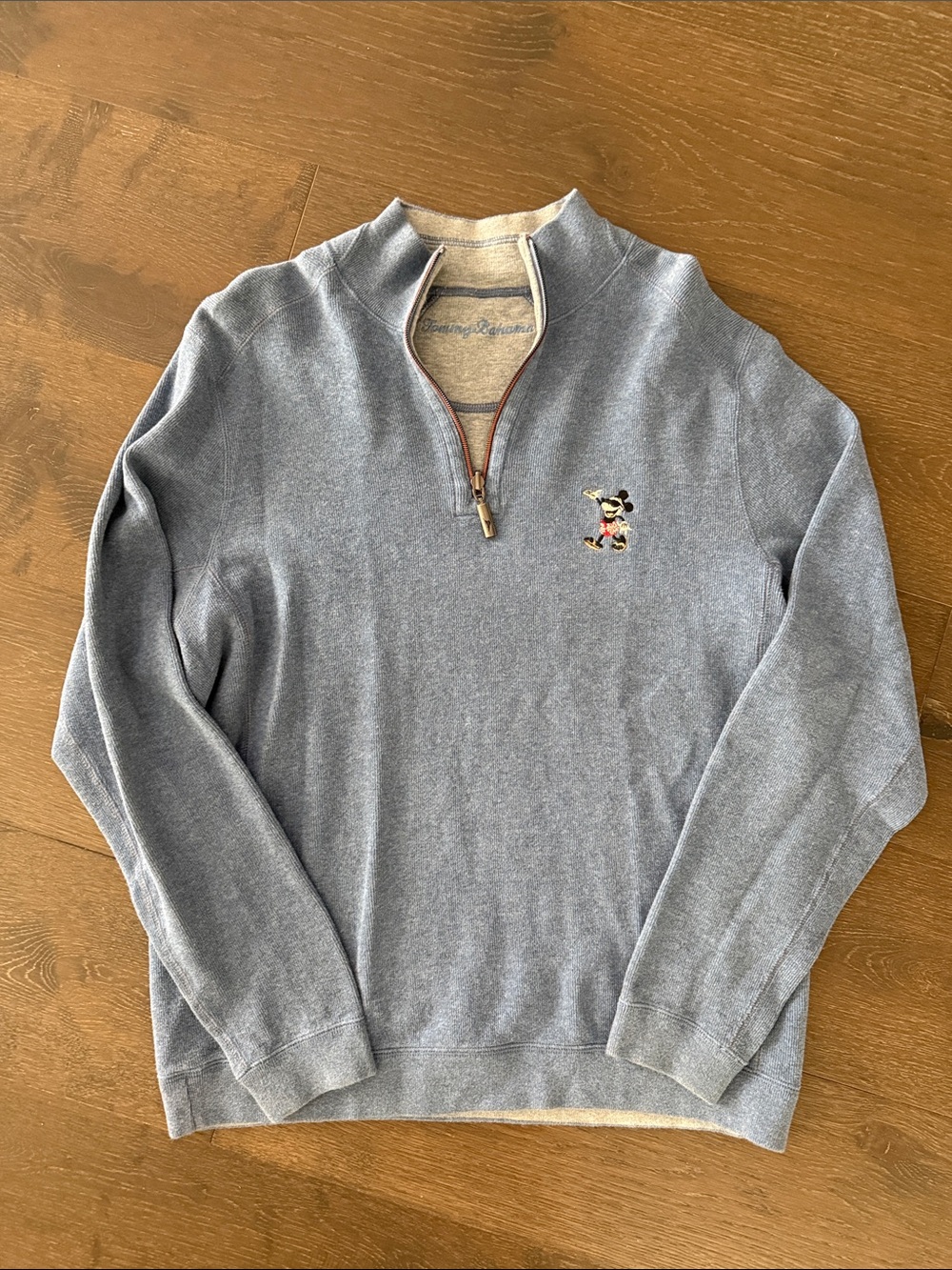 Men's Heather Blue Quarter-Zip with Embroidered Disney Mickey Mouse